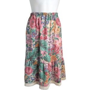 Vintage Prairie Floral Ruffle Midi Skirt XS